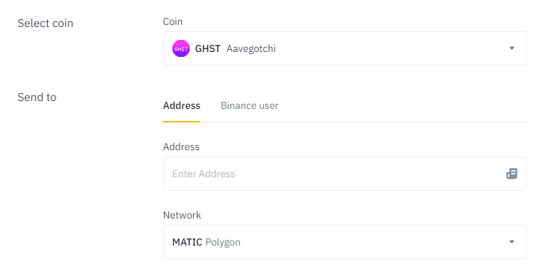 GHST withdrawal from Binance to Polygon