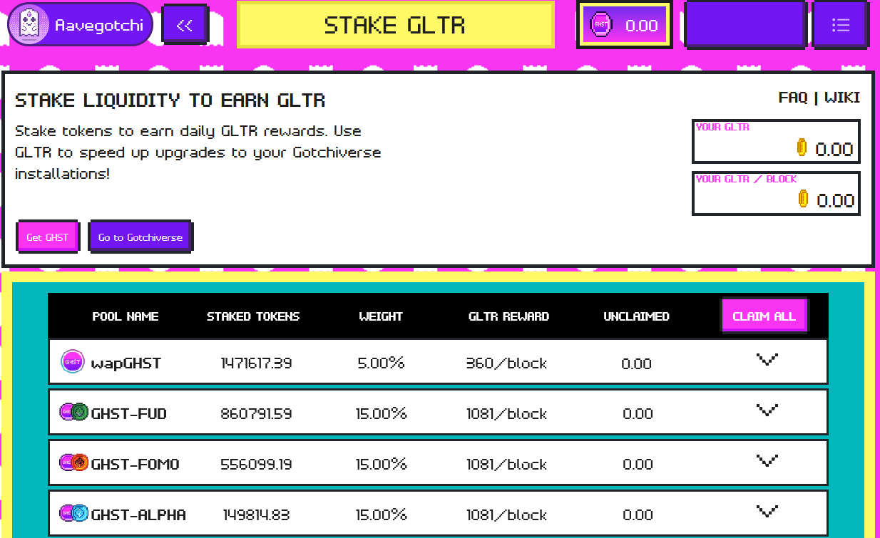 Aavegotchi Staking for GLTR